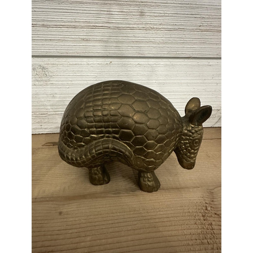 Vintage Brass Armadillo Maxam Taiwan Figurine 6.5" Long 4" Tall